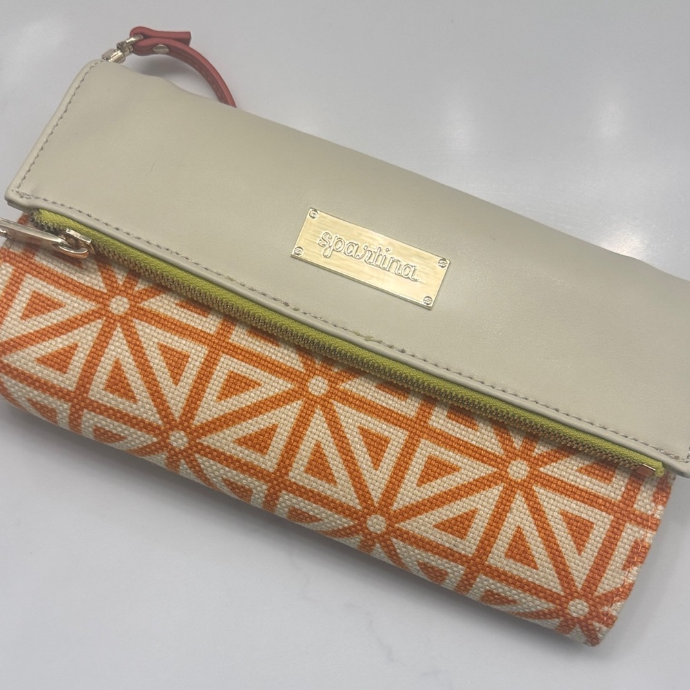 Spartina 449 Geometric Orange and Cream Wristlet